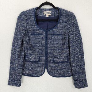 Banana Republic Jacket Womens 2 Blue Tweed Boucle Blazer Italian Fabric Classic